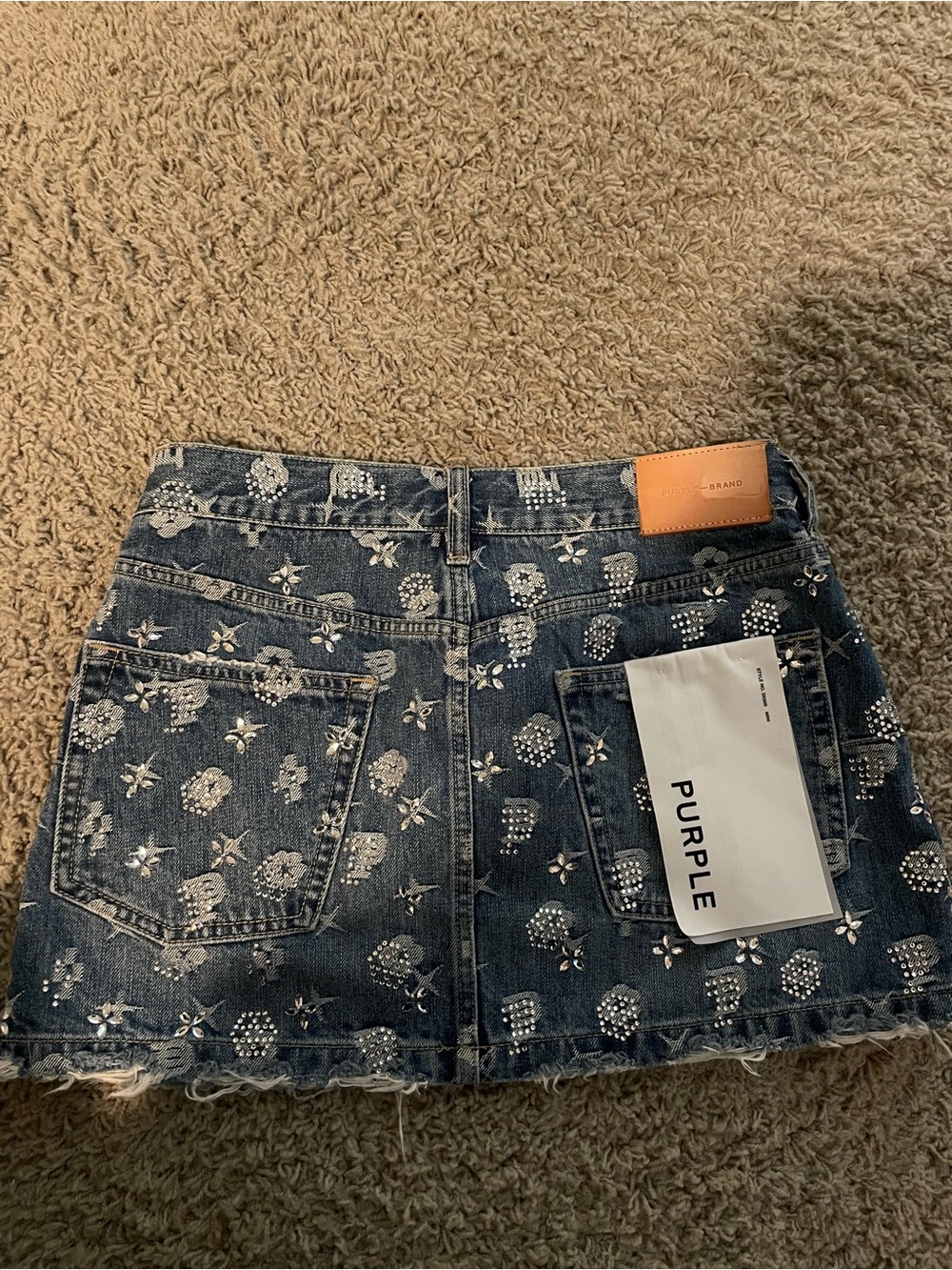 PURPLE BRAND Mid Indigo Denim Mini Skirt with Silver Bling - Picture 5 of 7